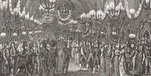 "Bal w Sukiennicach w r. 1809, (według współczesnego rysunku M. Stachowicza)."
