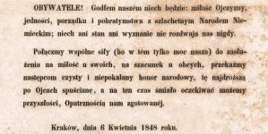 Odezwa Naczelnika Gwardii Narodowej Miasta Krakowa z 6.04.1848 r.