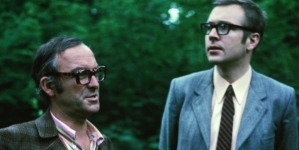Operator Witold Sobociński i reżyser Krzysztof Zanussi w trakcie realizacji filmu "Życie rodzinne" w 1970 r.