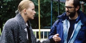 Aktorka Hanna Dunowska i reżyser Piotr Szulkin na planie filmu "Femina" w 1990 r.