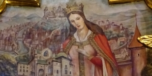 Obraz przedstawiający królową Jadwigę z ołtarza w kościele karmelitów na Piasku w Krakowie.