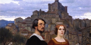 "Autoportret z żoną na tle Anticoli-Corrado" Edwarda Okunia.