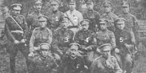 Oficerowie 1. Pułku Ułanów, którzy brali udział w bitwie pod Krechowcami, Bobrujsk, czerwiec 1918 r.