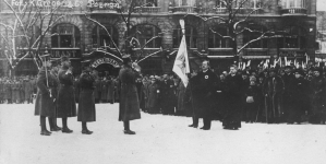 Uroczystość zaprzysiężenia wojsk powstańczych i wręczenie sztandaru 1 Dywizji Strzelców Wielkopolskich 26.01.1919 r.