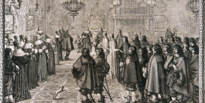 "Ceremonia podpisania kontraktu ślubnego Władysława IV i Ludwiki Marii Gonzagi w Fontainebleau (1645)" Abrahama Bosse`a.
