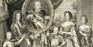 "Ioannes III Rex Poloniae Invictissimus et. c. Gloria par gestis compar. Virtutibus Uxor" Benoita Farjata.