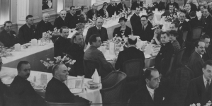 Bankiet pożegnalny zorganizowany przez Związek Prasy Zagranicznej w hotelu Savoy w Londynie na cześć ustępującego posła i ministra pełnomocnego RP w Wielkiej Brytanii Konstantego Skirmunta w czerwcu 1934 r.