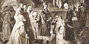 "Kard. Oleśnicki okazuje kr. Jagielle zniszczony przez husytów obraz N.M.P. Częstrochowskiej."