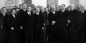 Powitanie w Warszawie nowego ministra przemysłu i handlu Antoniego Romana przez urzędników Ministerstwa 19.05.1936 r.