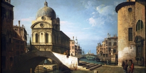 "Architektoniczna fantazja z Santa Maria dei Miracoli w Wenecji" Bernardo Bellotto.