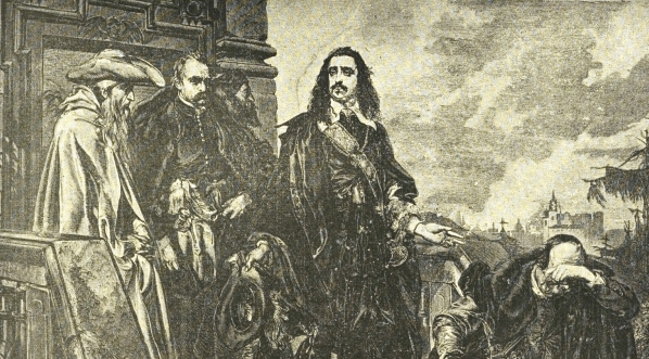  "Król Jan Kazimierz opuszczając Polskę spogląda z Bielan na pożar Krakowa 1655 roku."  