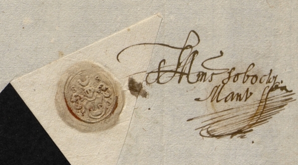  Podpis i odcisk pieczęci Stanisława Sobockiego, "Rotmistrza i Dworzanina Jego Królewskiej Mości", na kwicie wystawionym w Poznaniu 28 kwietnia 1583.  