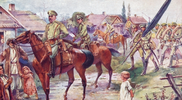  Legion Polski. 1915 : przemarsz Legionu Polskiego przez wieś w radomkiem (wiosna 1915 r.)  
