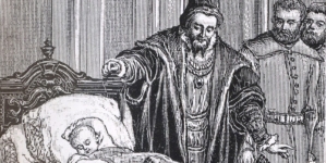 "Król Zygmunt August znajduje w uśpieniu małego Radziwiłła, zwanego odtąd Sierotką." Walerego Eljasza.