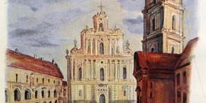 " Dziedziniec Uniwersytetu Wileńskiego i kościół św. Jana."