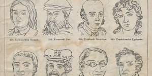 Strona 17 "Atlasu 300 portretów w drzeworytach zasłużonych w narodzie Polaków i Polek" z roku 1860.