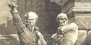 "...Starzec, trzęsąc wzniesioną prawicą:/"Niemasz zgody, Mopanku, pomiędzy Soplicą/I krwią Horeszków!"" Michała Elwiro Andriollego.