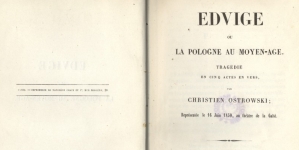 Krystyn Ostrowski "Edvige ou La Pologne au Moyen-Age: tragédie en cinq actes en vers" (strona tytułowa)