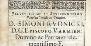 Dedykacja dla biskupa Szymona Rudnickiego w książce Tomasza Tretera "Symbolica vitae Christi meditatio".