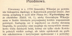 Przedmowa do "Historji Generalnego Wikarjatu w Cieszynie" Józefa Londzina.