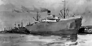 Obraz artysty malarza Antoniego Suchanka "Motyw z portu w Gdyni".