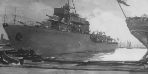 Obraz artysty malarza Antoniego Suchanka "ORP Wicher" namalowany w 1938 roku.