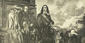 "Król Jan Kazimierz opuszczając Polskę spogląda z Bielan na pożar Krakowa 1655 roku."