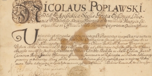 Dokument wystawiony 12 czerwca 1688 przez Mikołaja Popławskiego, Biskupa Inflanckiego i Piltyńskiego.