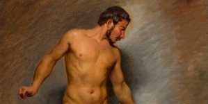 "Akt męski stojący" Romualda Chojnackiego.