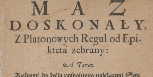 Strona tytułowa "Męża Doskonałego" Feliksa Bachowskiego (Kraków 1652).