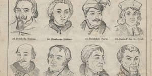 Strona 4 "Atlasu 300 portretów w drzeworytach zasłużonych w narodzie Polaków i Polek" z roku 1860.