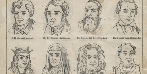 Strona 2 "Atlasu 300 portretów w drzeworytach zasłużonych w narodzie Polaków i Polek" z roku 1860.