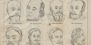 Strona 15 "Atlasu 300 portretów w drzeworytach zasłużonych w narodzie Polaków i Polek" z roku 1860.