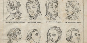 Strona 9 "Atlasu 300 portretów w drzeworytach zasłużonych w narodzie Polaków i Polek" z roku 1860.
