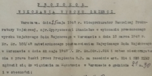 Protokół wykonania wyroku śmierci na rtm. Witoldzie Pileckim z dnia 25.05.1948 r.
