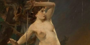 "Milda - akt kobiecy w pejzażu i wzburzonego morza" Kazimierza Alchimowicza.