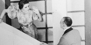 Irena Górska i Władysław Szczawiński w przedstawieniu "Stare wino" Seymoura Hiicksa i Ashley'a Dukesa w Teatrze Miejskim w Wilnie w 1936 r.