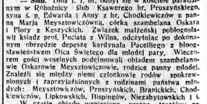 Notatka prasowa o ślubie Ksawerego Pruszyńskiego z Marią Meysztowiczówną.