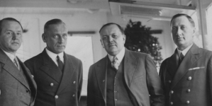 Michał Sokolnicki poseł nadzwyczajny i minister pełnomocny Polski w Danii, na pokładzie statku "Pułaski"