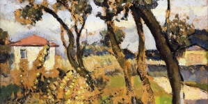 "Pejzaż z zabudowaniami" Mariana Szczyruły.