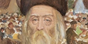 "Stary Żyd w lisicy, na tle targu" Maurycego Minkowskiego.