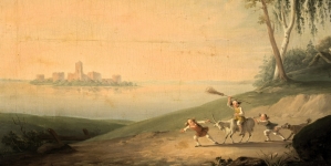 "Scena rodzajowa nad jeziorem Trockim" Wincentego Smokowskiego.