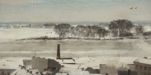 Widok z okien konserwatorium (Saska Kępa zimą)" Anny Bilińskiej-Bohdanowicz.