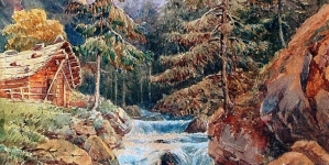 "Krajowidok z potokiem górskim" Leona Dembowskiego.