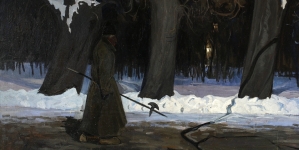 "Pejzaż zimowy nocą z halabardnikiem" Henryka Szczyglińskiego.