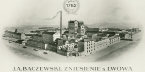 "J. A. Baczewski, Zniesienie k. Lwowa / rafinerja · spirytusu · fabryka · wódek · likieru · i · rumu".
