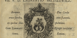 Herb i wiersz na herb Wawrzyńca Sałtszewicza w druku z roku 1725.