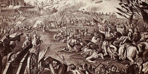 "Bitwa pod Parkanami i Ostrzygoniem na Węgrzech stoczona dnia 9go Października 1683 roku przez Króla Polskiego Jana IIIgo Sobieskiego podług oryginału Altomontego wielkich rozmiarów 30/26 stóp mierzącego znajdującego się w Kościele Parafialnym w Żółkwi"
