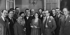 Spotkanie polskich aktorów pracujących w filii wytwórni filmowej Paramount w Paryżu z francuskim aktorem Mauricem Chevalierem.