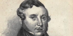 Portret Józefa Chwaliboga i strona tytułowa książki "Pisma Józefa Chwaliboga".